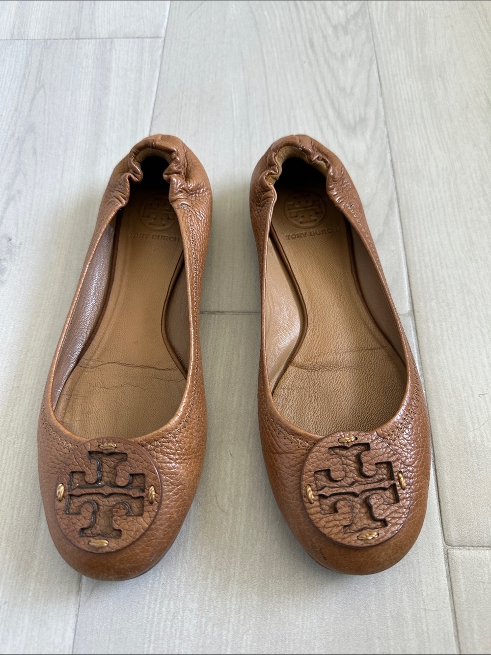 Tory Burch Tan Leather Logo Ballet Flats